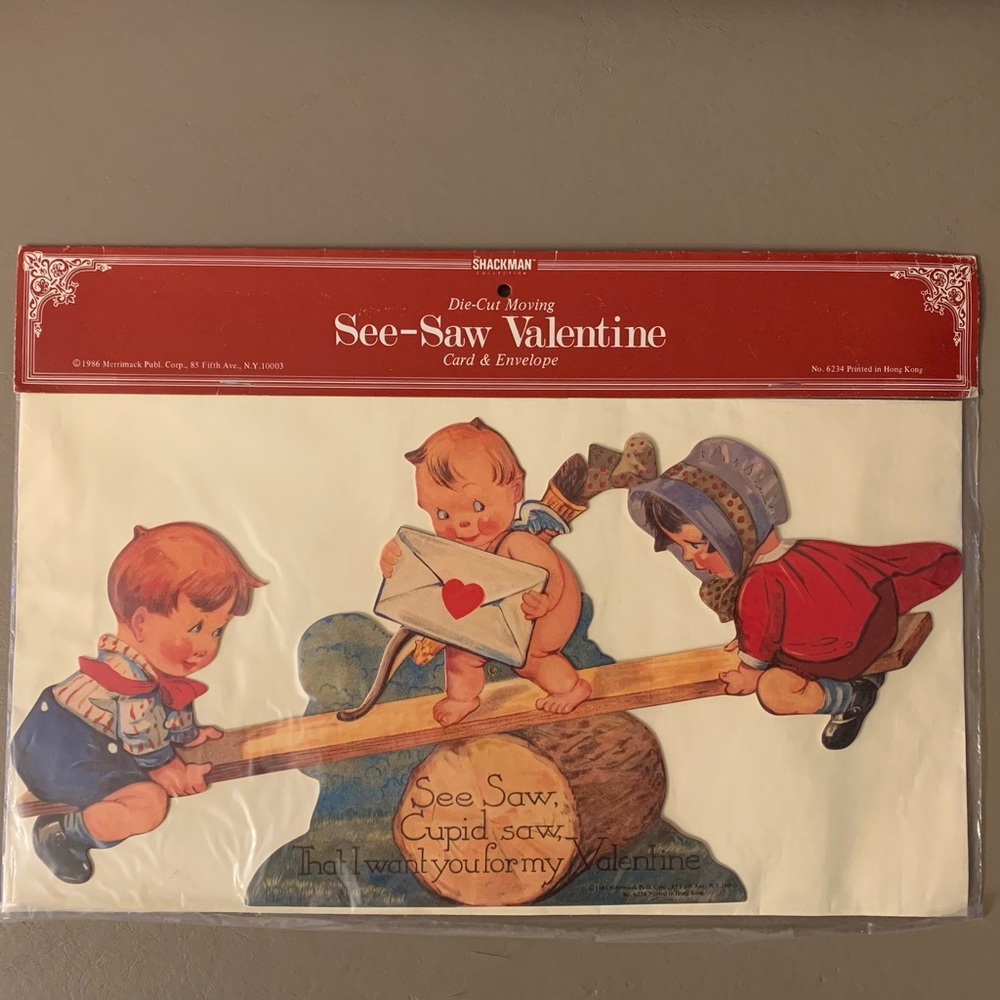 Vintage See-Saw Die-Cut Moving Valentine Card & Envelope (Shackman)